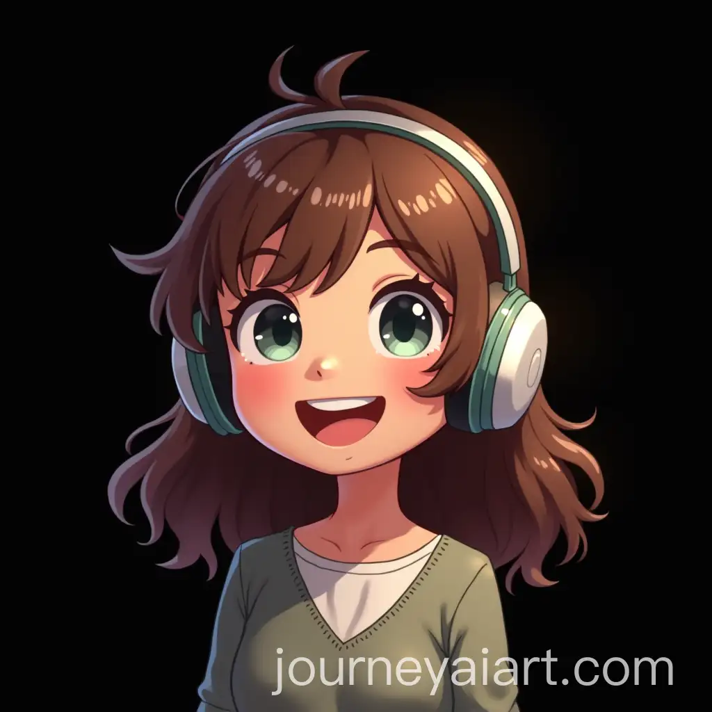 Cute-Girl-Character-with-Headphones-on-Black-Background