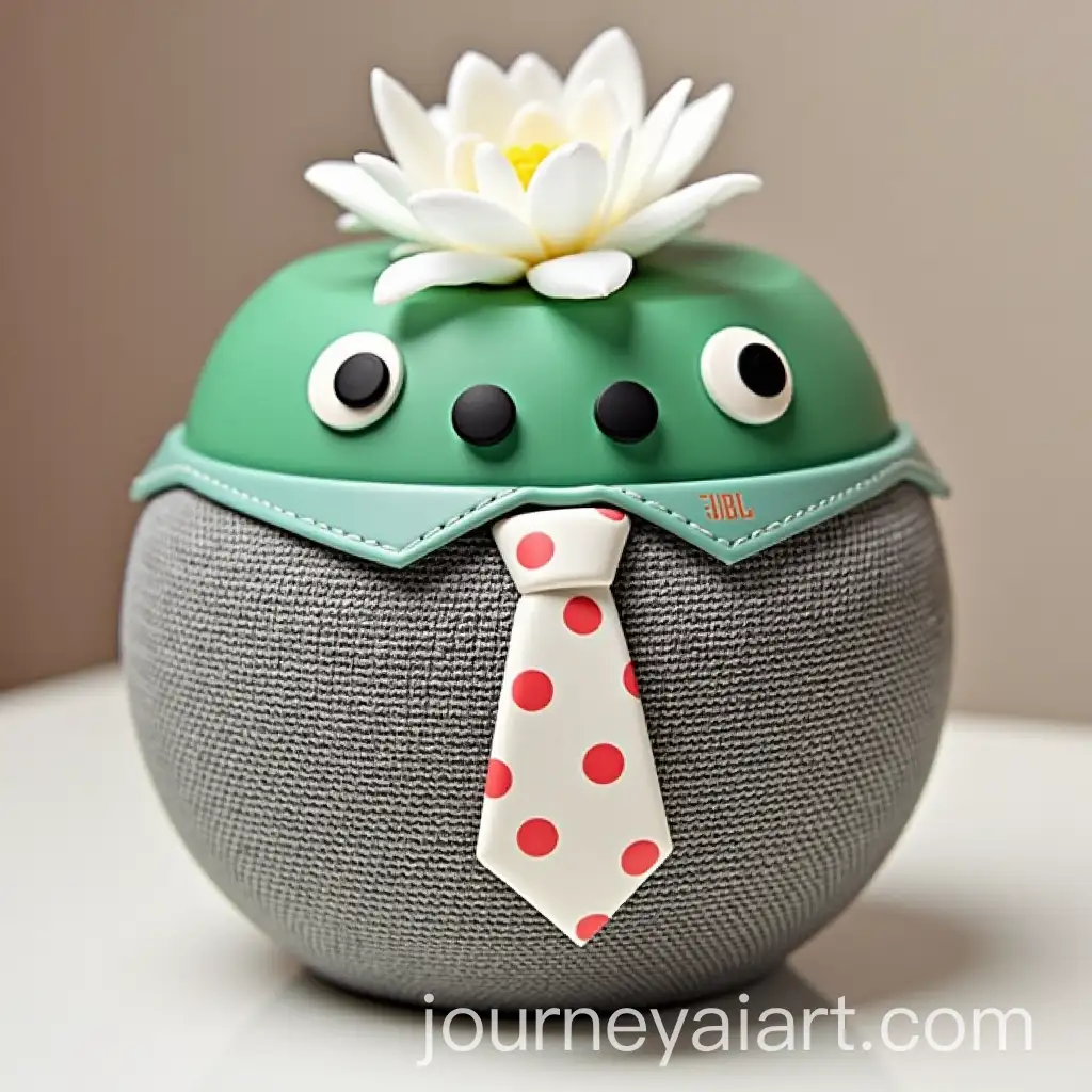 Smart-Speaker-Model-JBL-Link-Music-with-Green-Eyes-and-Polka-Dot-Tie