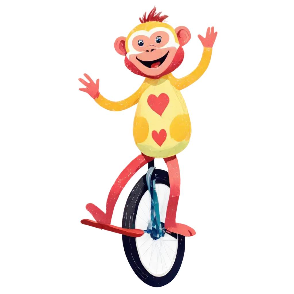 Cheerful-Cartoon-Monkey-Riding-a-Unicycle-PNG-Playful-Dynamic-and-Colorful-Design-for-Vibrant-Graphics