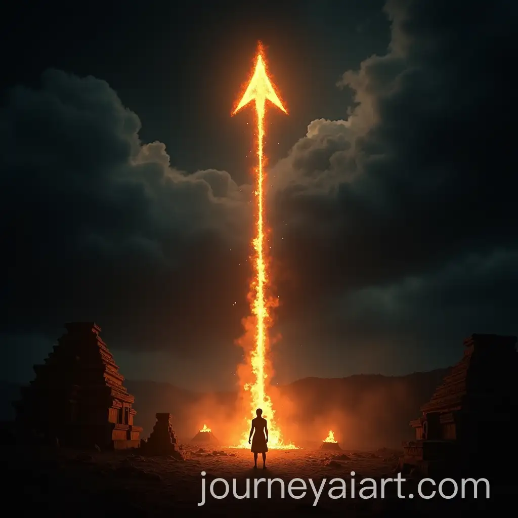 Fiery-Arrow-Piercing-Stormy-Sky-Over-Tribal-African-Landscape
