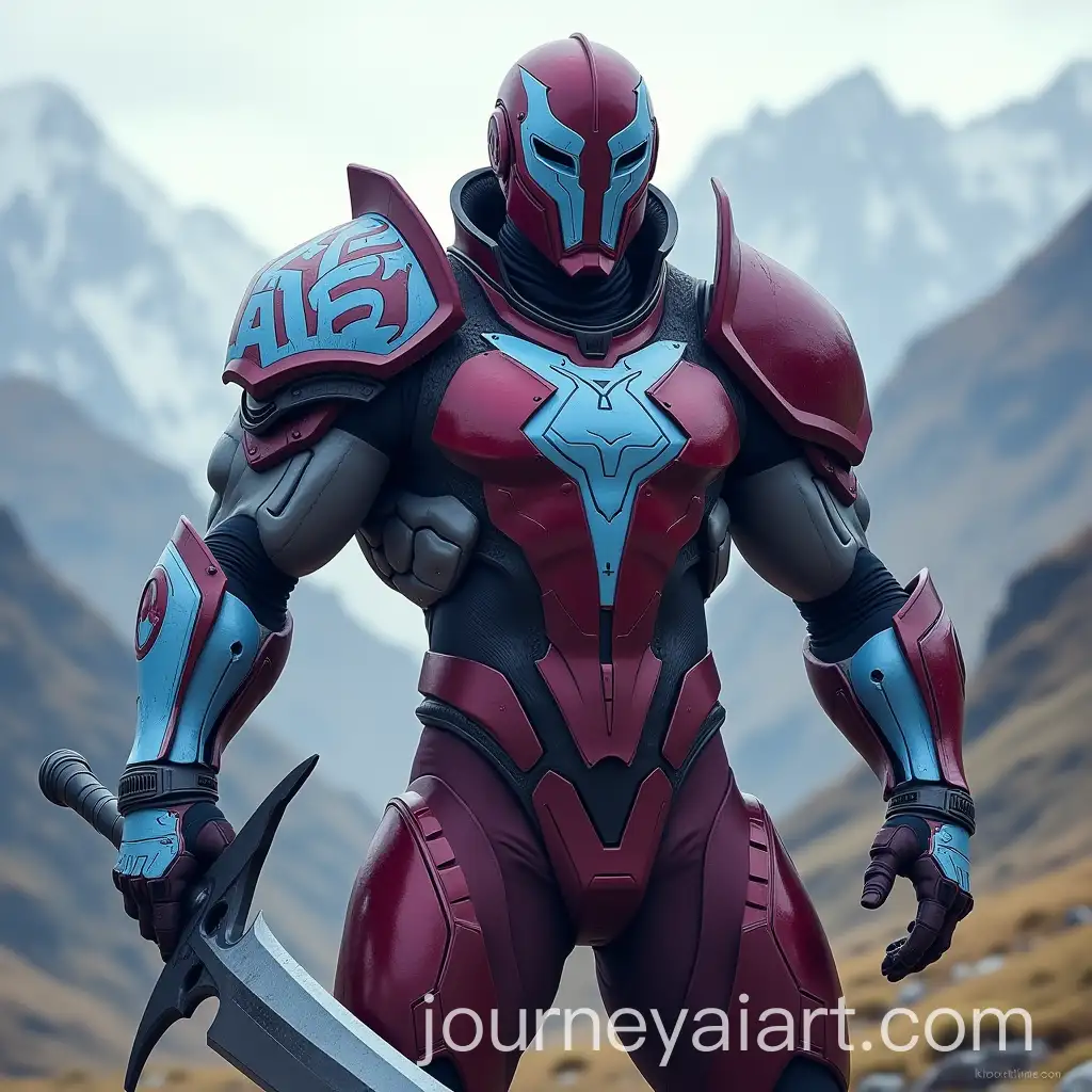Futuristic-Aston-Villa-Football-Club-Inspired-Heroic-Warrior-in-Maroon-Armor-with-Blade