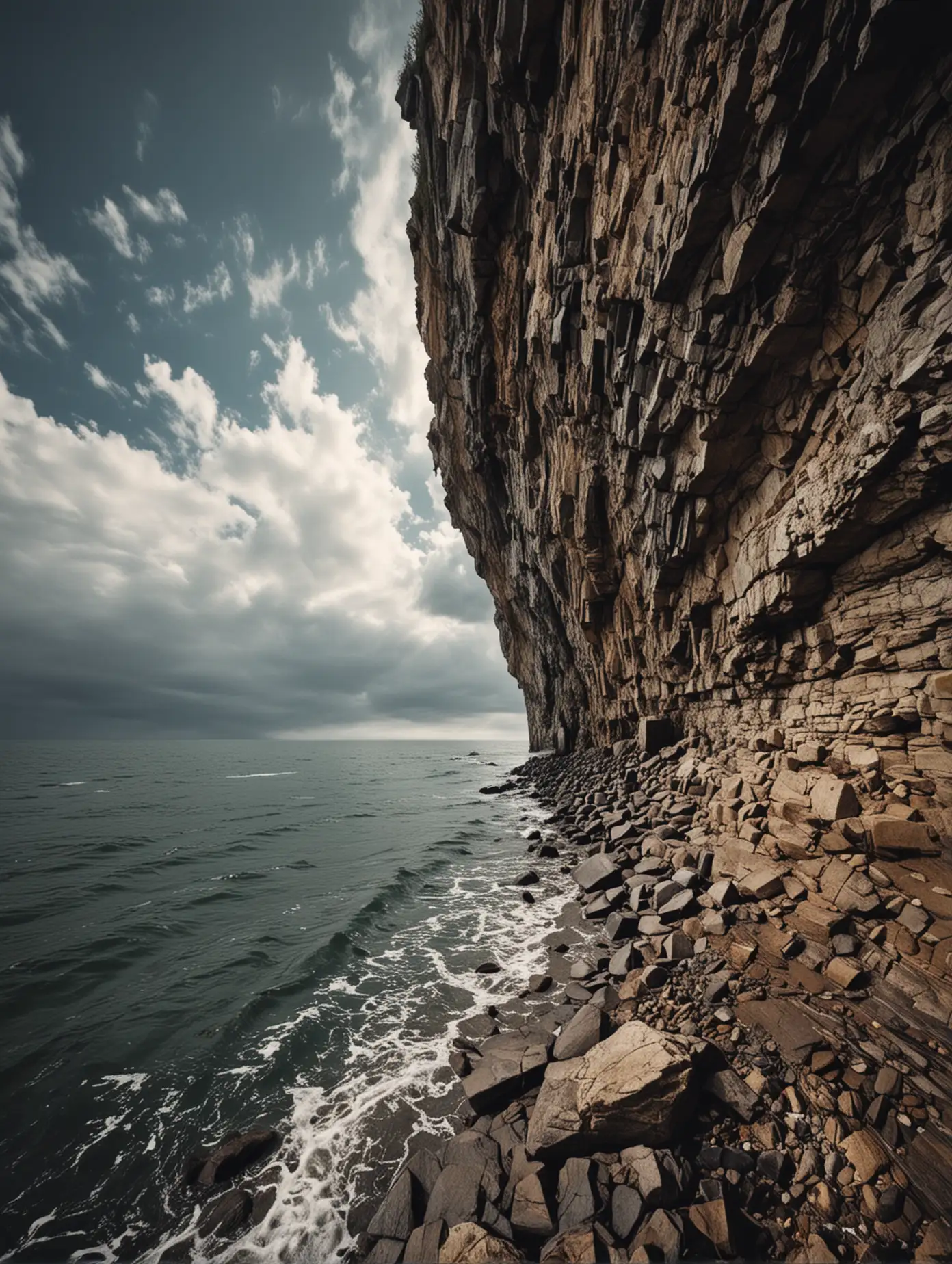 Scenic-Coastal-View-from-Below-with-Rugged-Cliffs-and-Ocean-Horizon