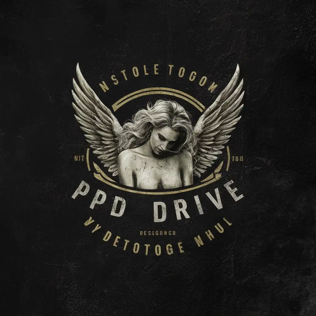 LOGO Design For PD Drive Angel Beauty Woman with Wings on Vintage Black Background