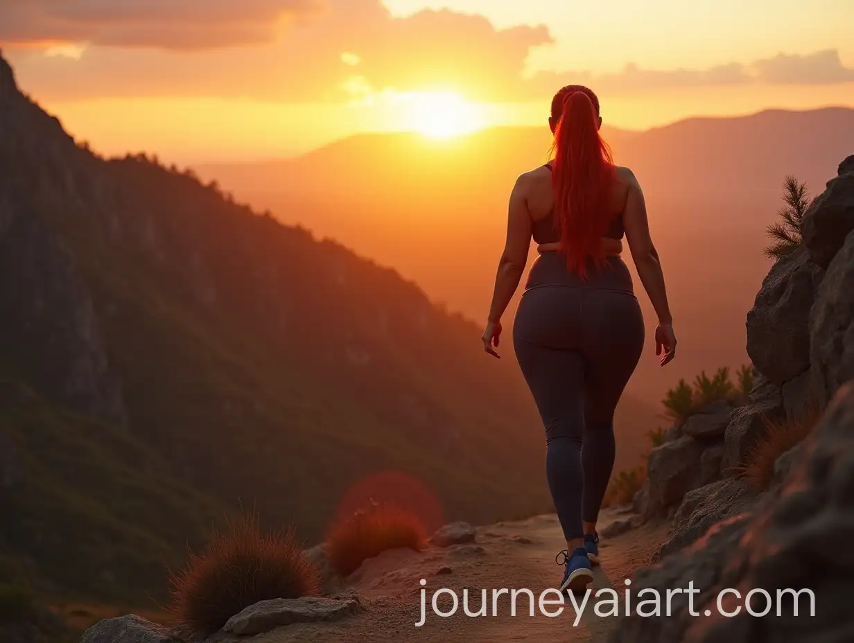 Influencer-Model-Climbing-Rocky-Trail-with-Sunset-View