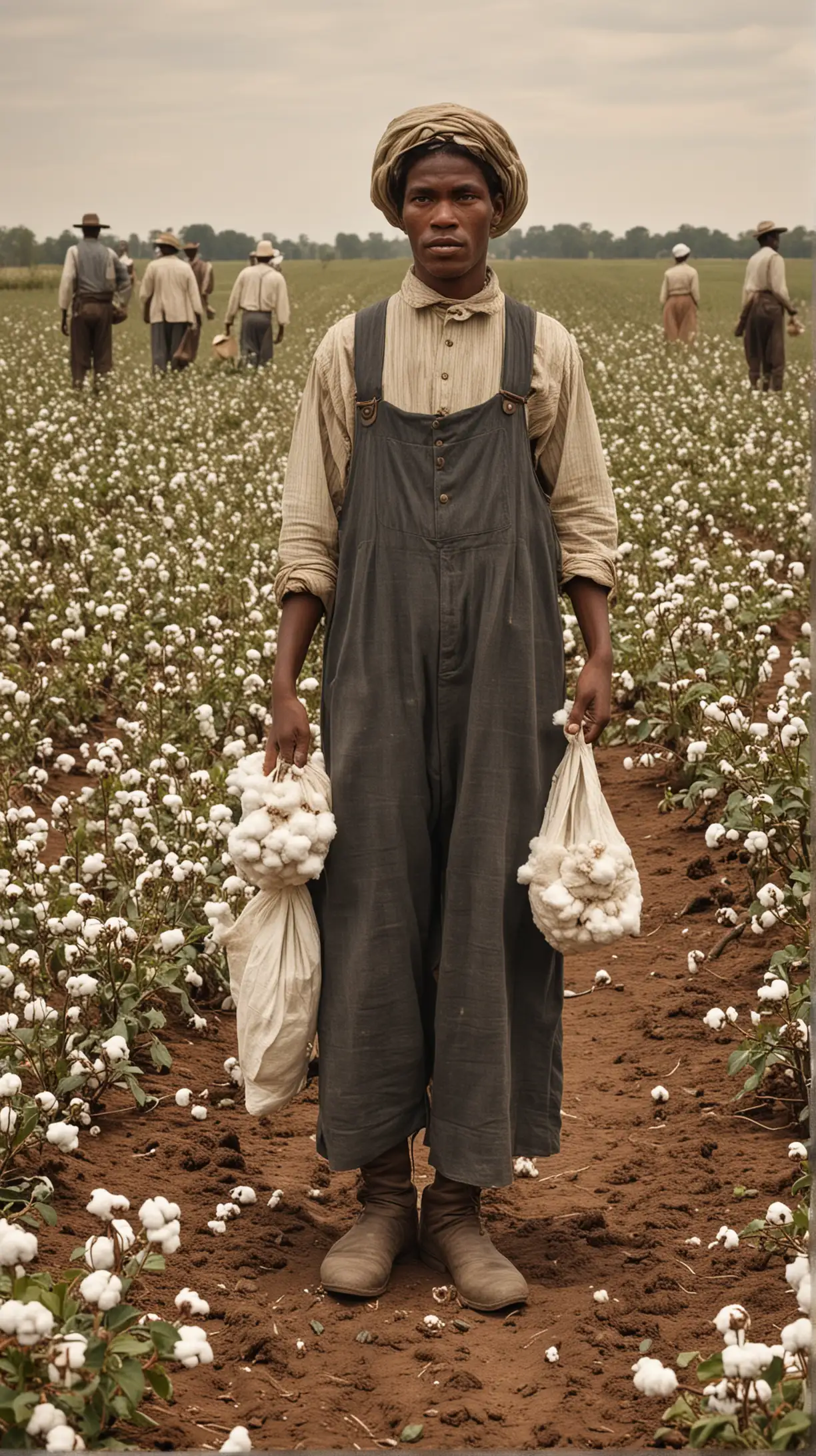 African American Workers Harvesting Cotton in 19th Century Plantation Fields