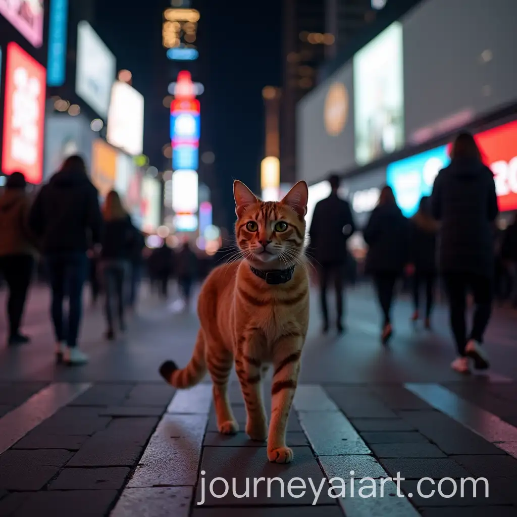 Cat-Walking-in-New-York-Night-at-Times-Square-with-Crowd
