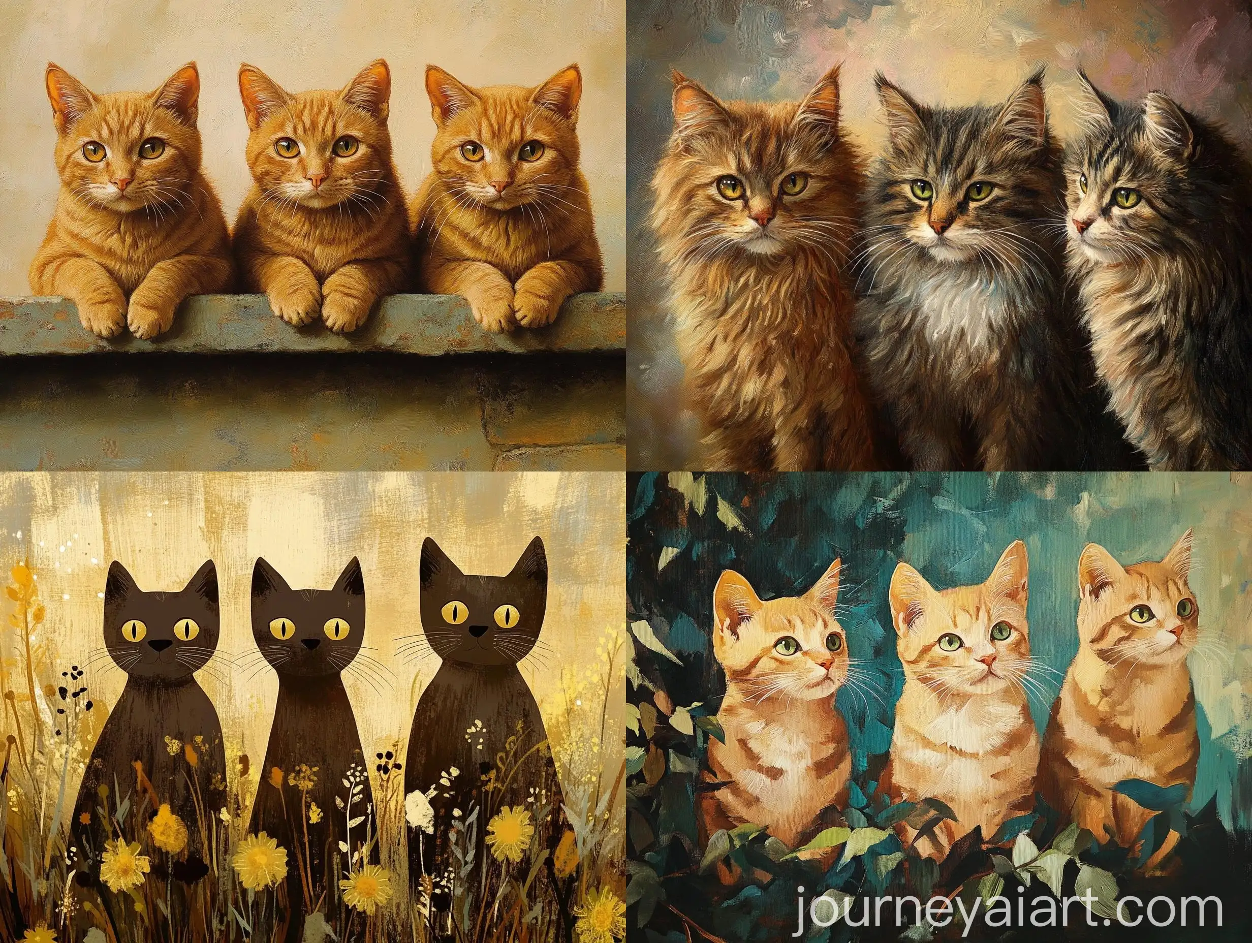 Three-Brown-Cats-in-a-Sunlit-Garden