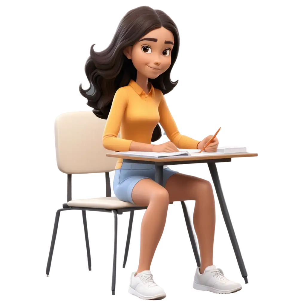 Animated-College-Age-Girl-Sitting-at-Her-Desk-Studying-PNG-Image