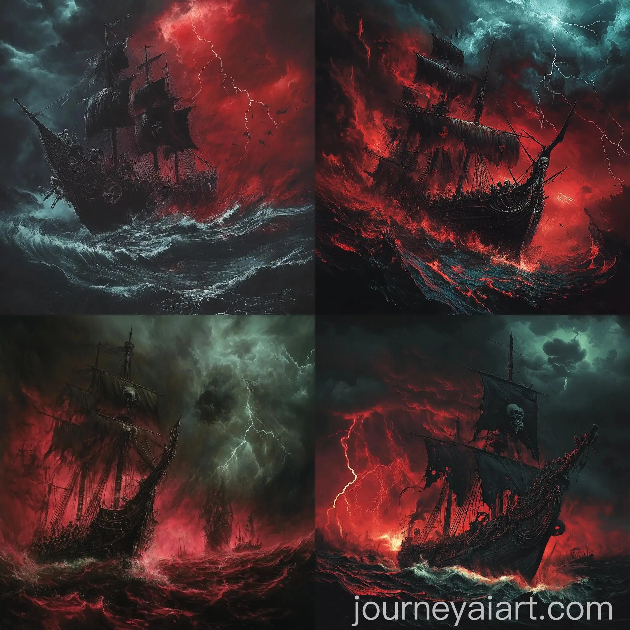 Haunting-Deathcore-Album-Cover-Ancient-Warship-in-BloodRed-Storm
