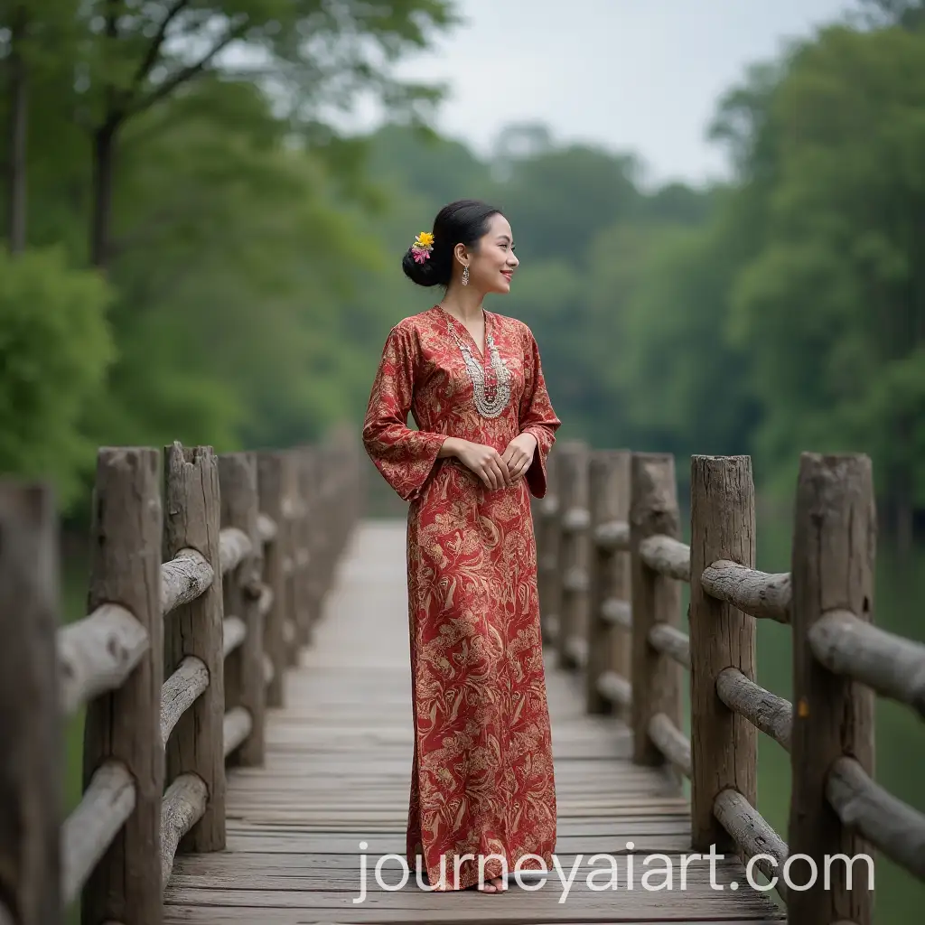 Serene-Malay-Woman-in-Baju-Kurung-on-Traditional-Wooden-Bridge