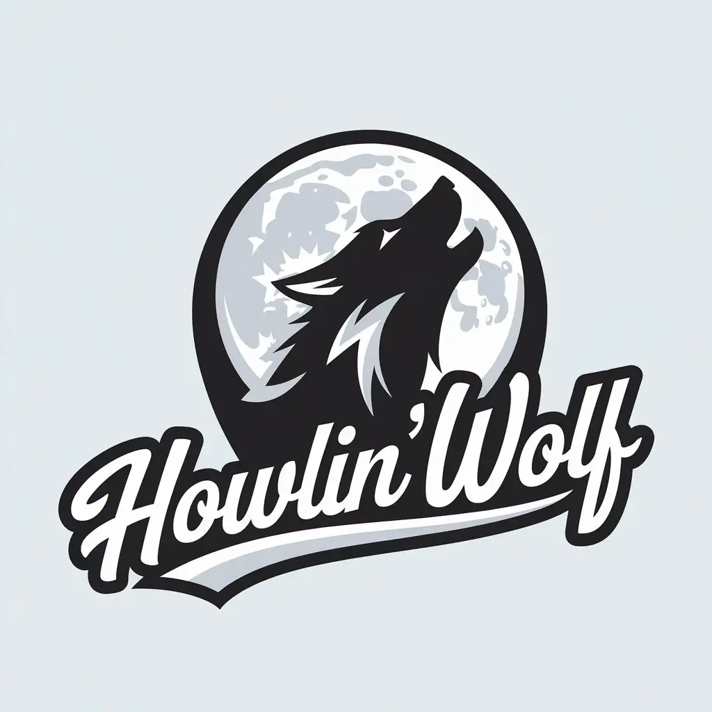 LOGO Design for Howlin Wolf Wolf Profile Howling in Front of Full Moon with Script Text