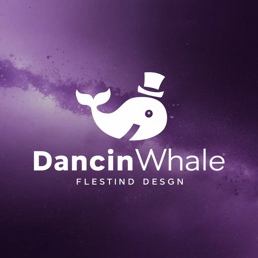 LOGO-Design-for-DancinWhale-Minimalist-White-Whale-with-Top-Hat-on-Purple-Cosmos-Background