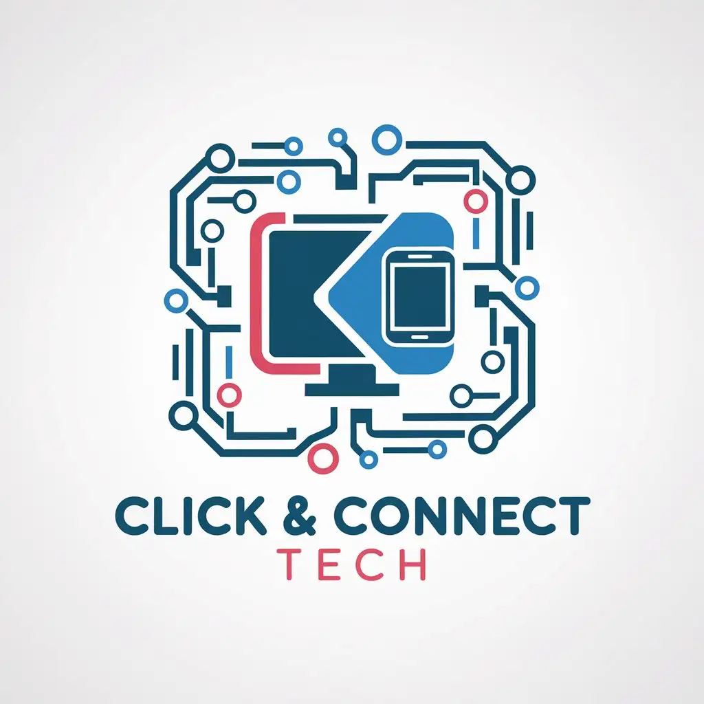 LOGO Design for Click Connect Tech Blue Red with Computer and Phone Accessories Symbol