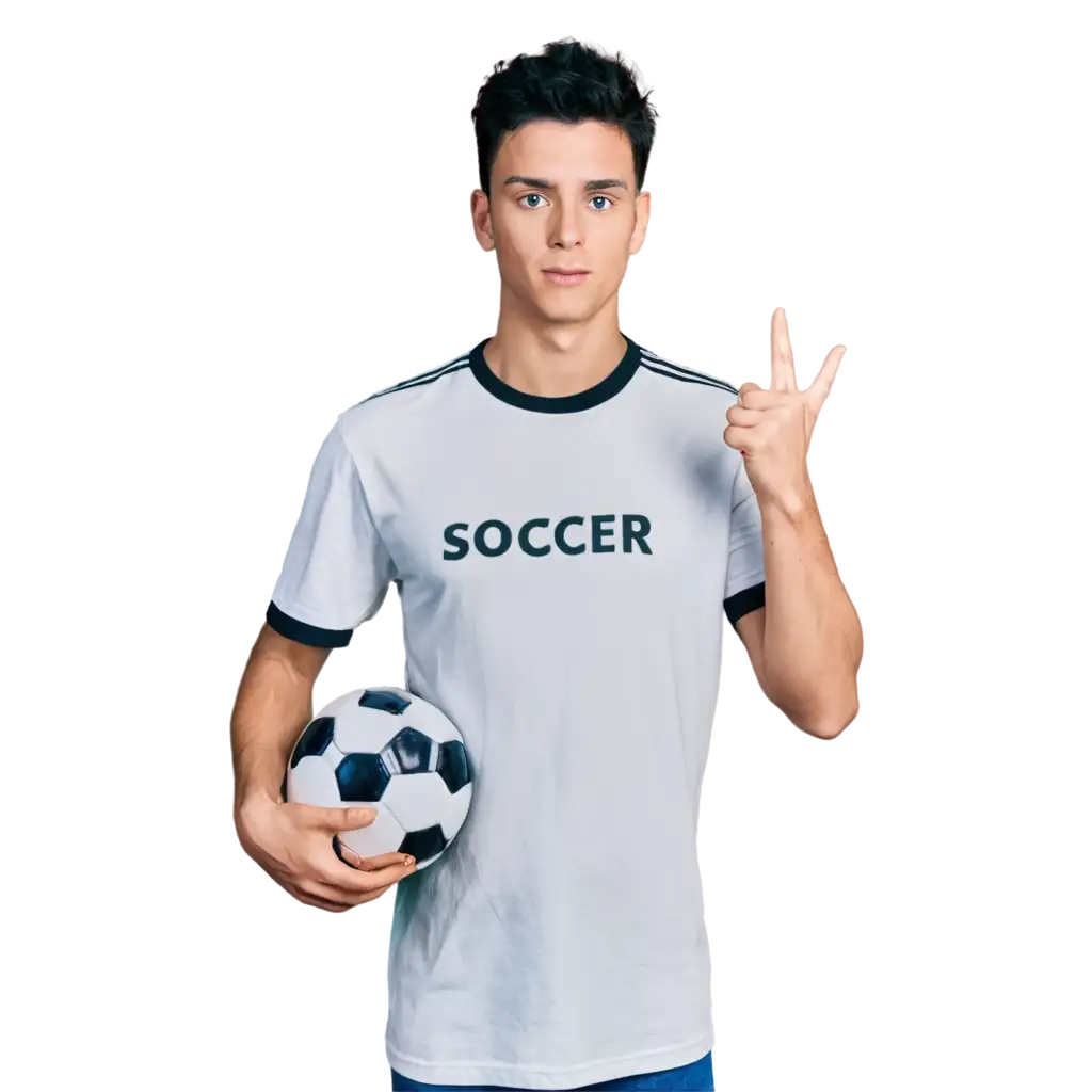 male model wearing a soccer jersey and holding a ball without defects