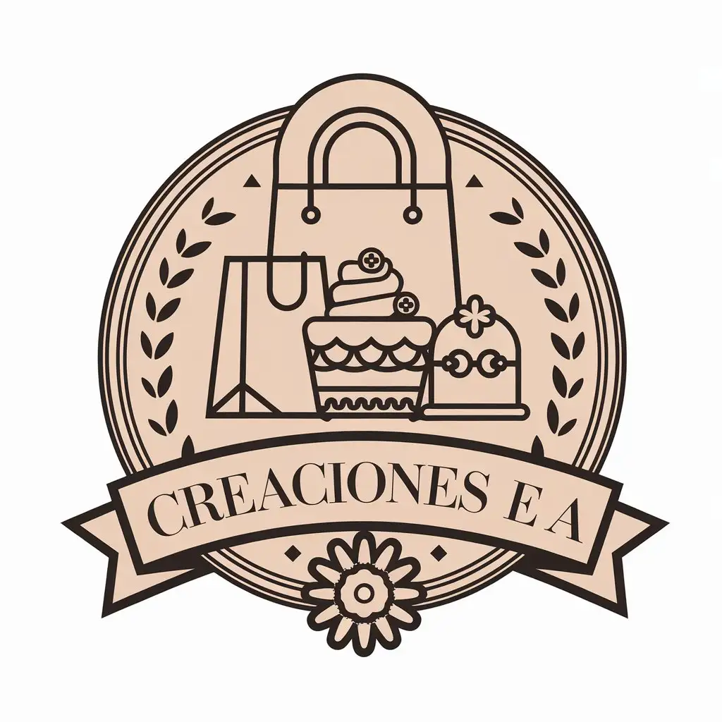 a vector logo design,with the text "Creaciones E A", main symbol:Bags for shopping, desserts and jewelry,Moderate,be used in Retail industry,clear background