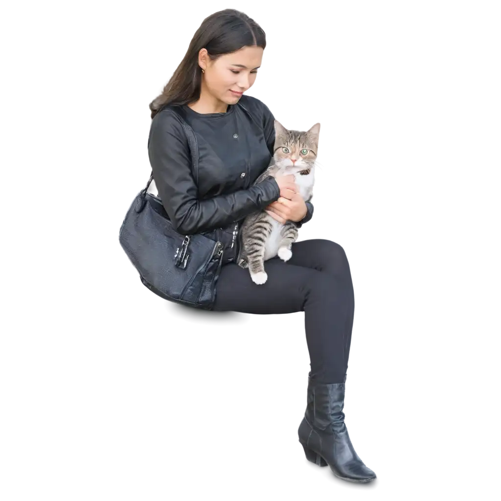 HighQuality-PNG-Image-Woman-Using-Cellphone-with-Cat-in-Hand