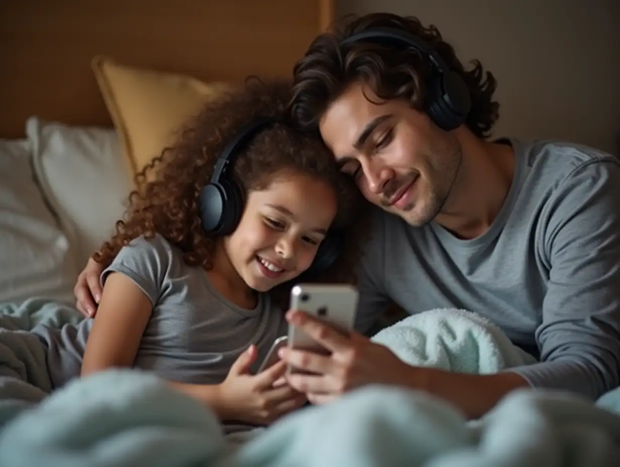 Parent-and-TeenAI-Art-Prompt-Expansionager-Sharing-Comfort-with-Smartphone-and-Headphones