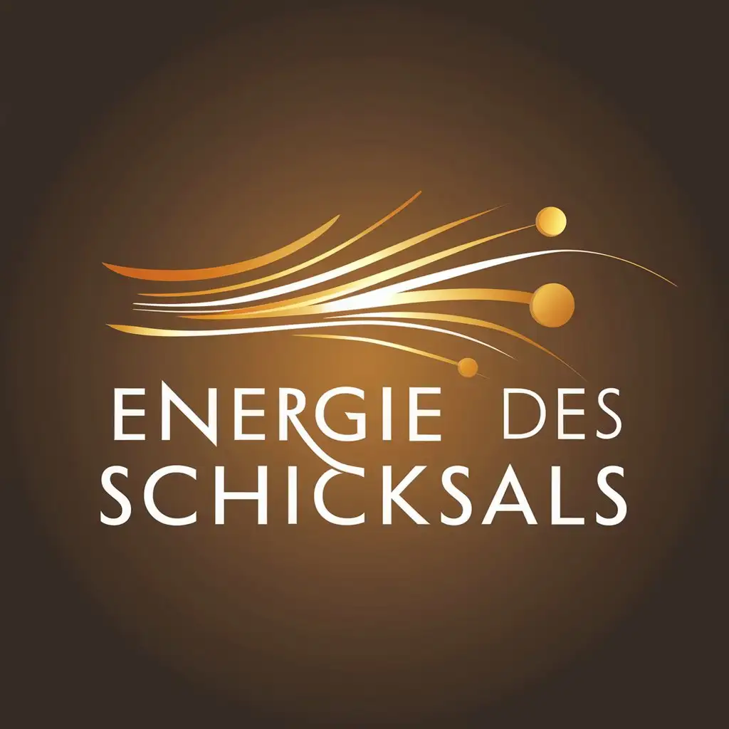 a vector logo design,with the text "Energie des Schicksals", main symbol:The logo depicts bright, dynamic lines, symbolizing the flow of life energy and inspiration. Colors of orange and gold create a sense of warmth and hope. A smooth and modern font emphasizes lightness and harmony, reflecting the idea that fate is an energy pushing us forward.,Moderate,clear background