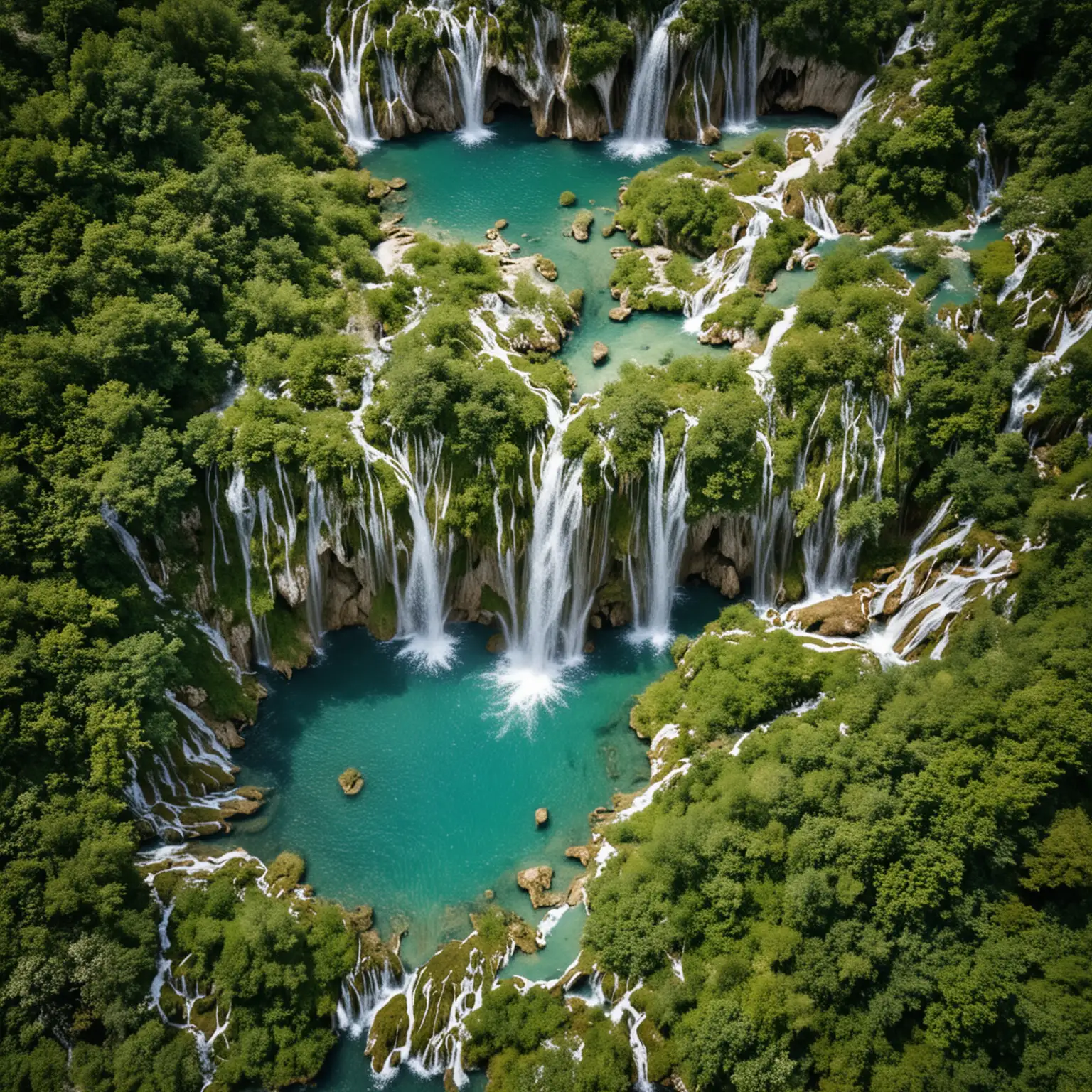 Overhead-View-of-Waterfalls-at-Plitvice-Lakes-National-Park-Croatia