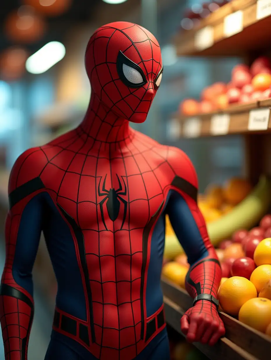 Spider-Man at a fruit stand