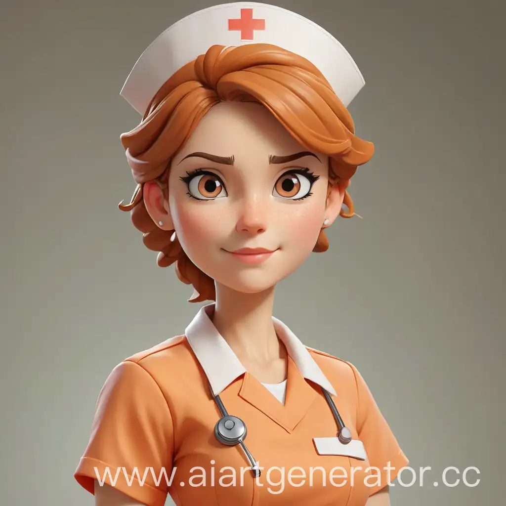 Cartoon-Nurse-in-Orange-Uniform-Smiling-and-Holding-Stethoscope