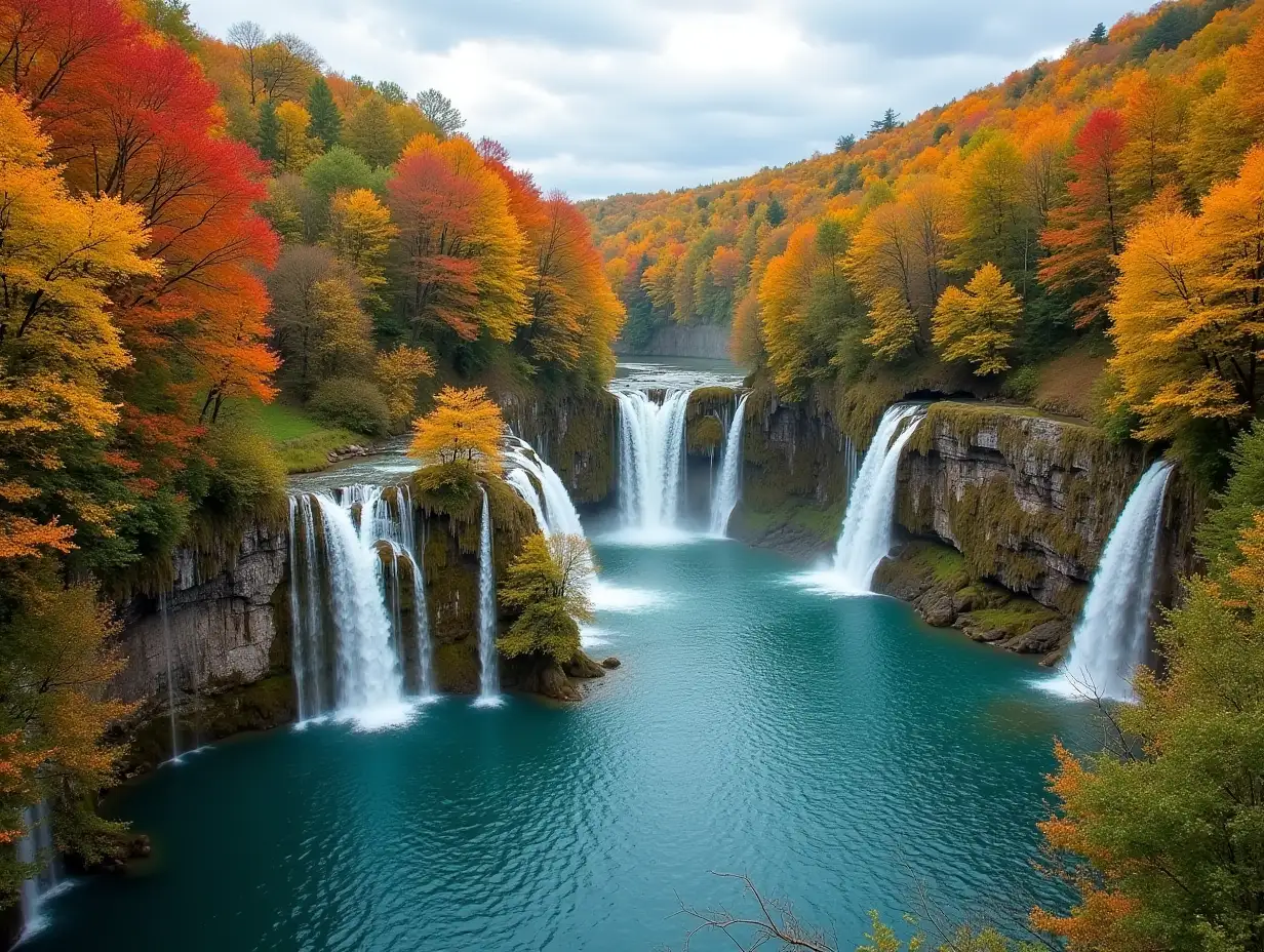 Colorful-Autumn-Landscape-with-Waterfalls-in-Plitvice-National-Park-Croatia