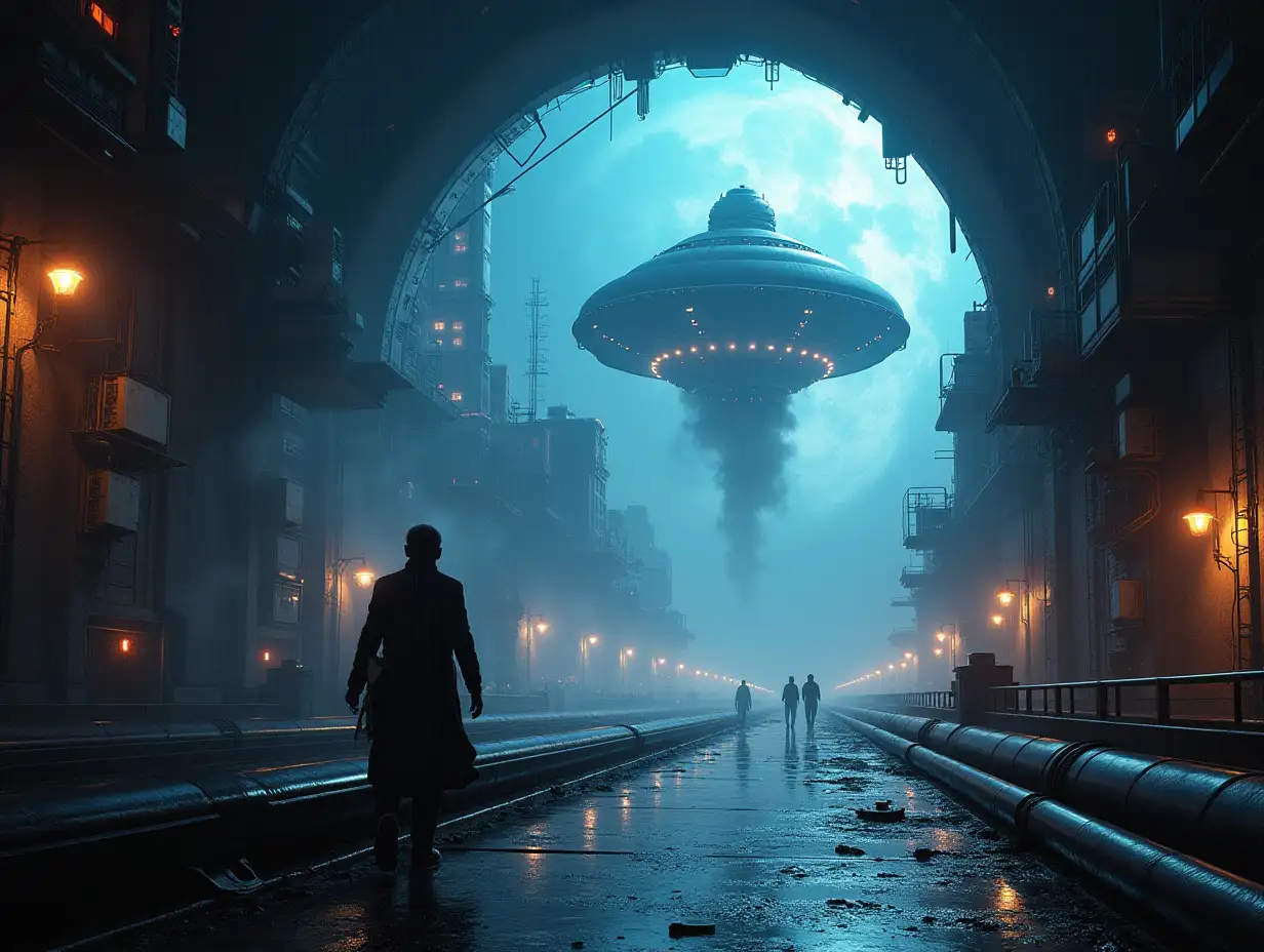 Cyberpunk-City-Under-Alien-Attack-with-Humans-Hiding-for-Survival