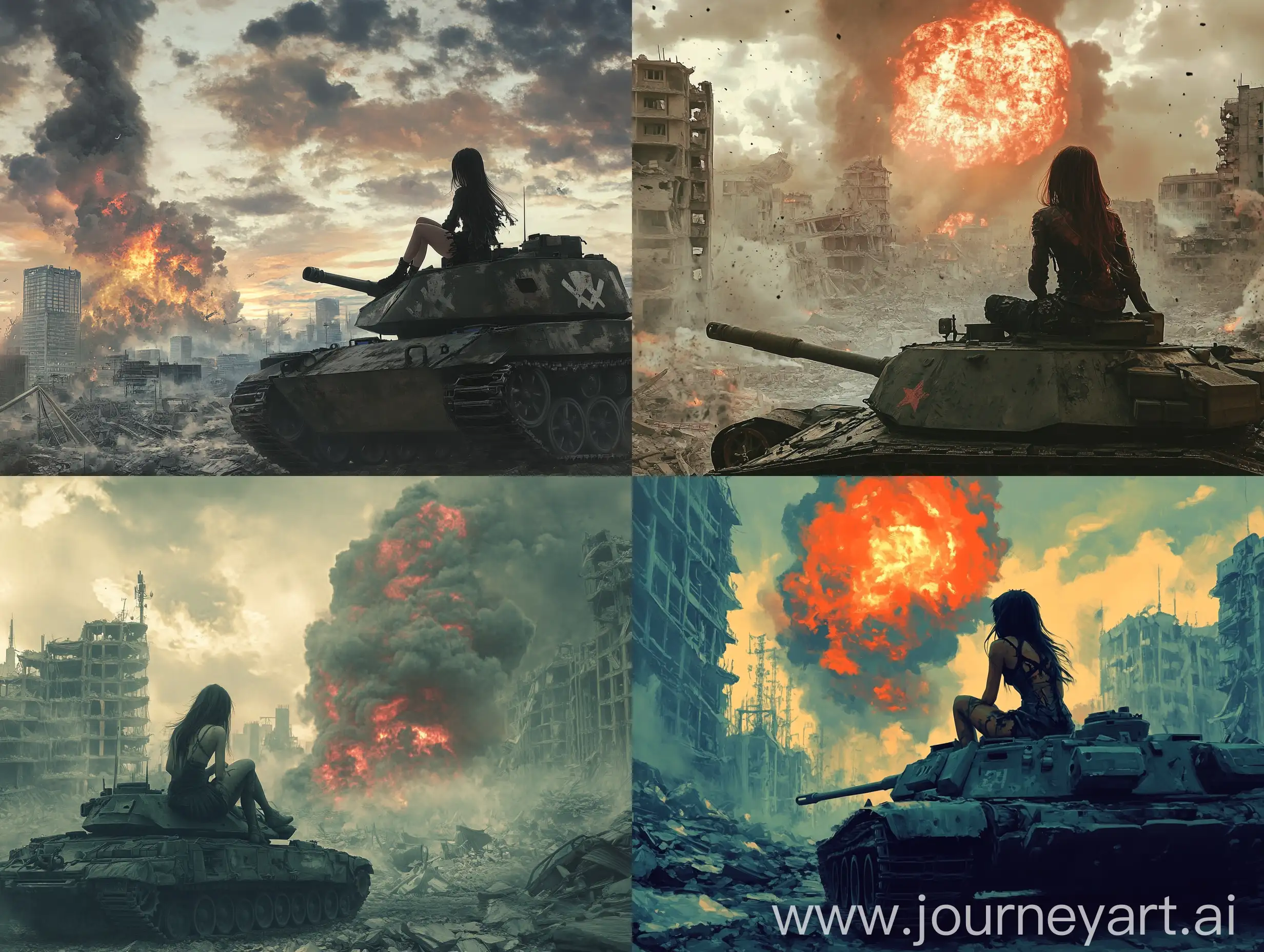 Girl-Sitting-on-Tank-in-PostApocalyptic-Cityscape