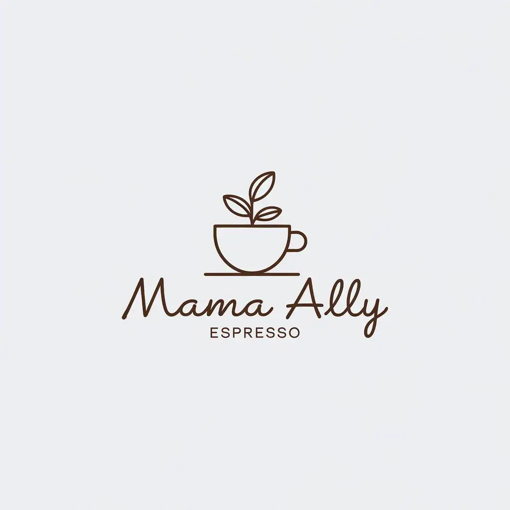 LOGO Design For Mama Ally Espresso Minimalistic Coffee Cup with Plant on Top