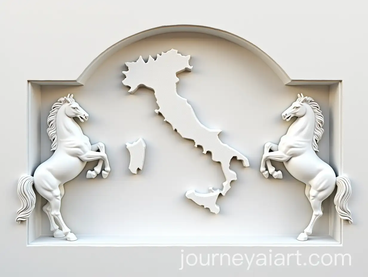White-Sculpture-of-Italy-Map-with-Roman-Horses-Relief-on-WallAI-Image-Expansion