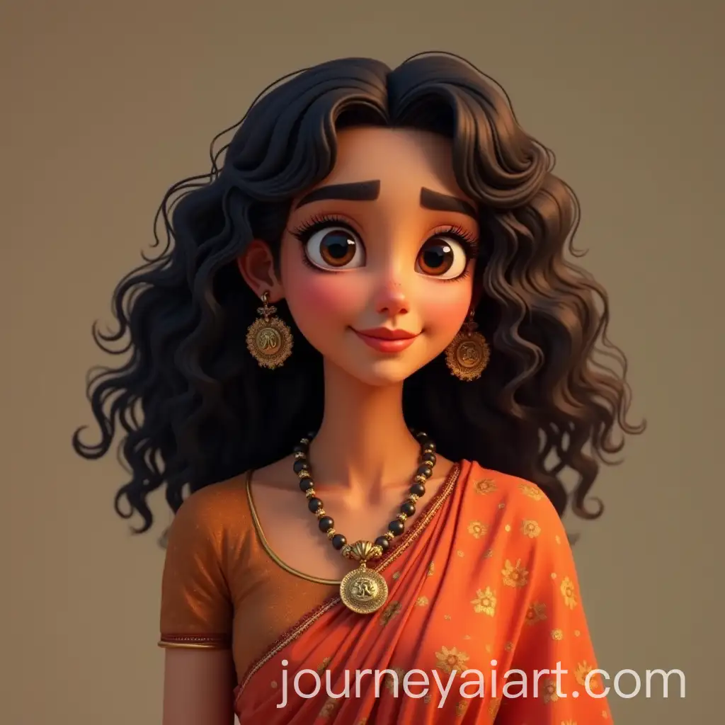 Animated-Portrait-of-a-Person-in-a-Sari-with-Curly-Hair
