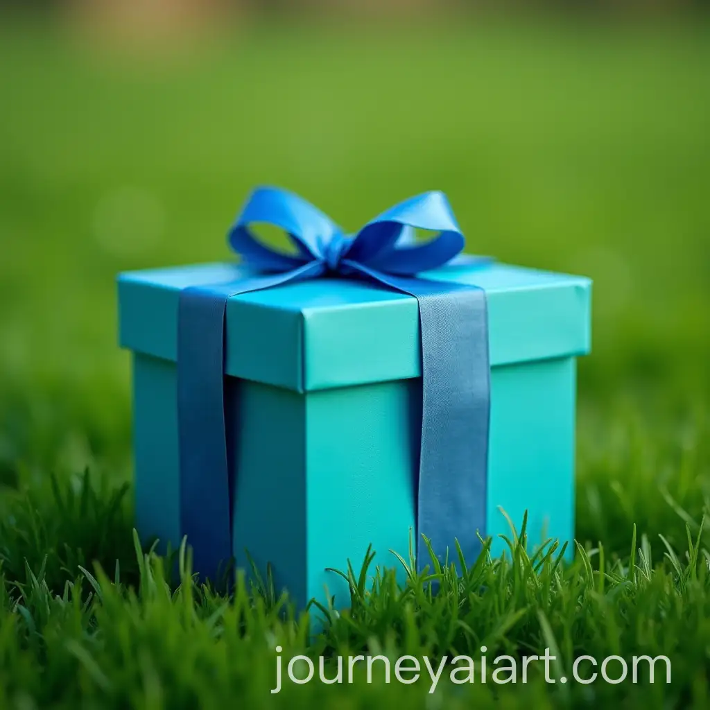 Blue-Gift-Box-on-Grass-Realistic-Photo