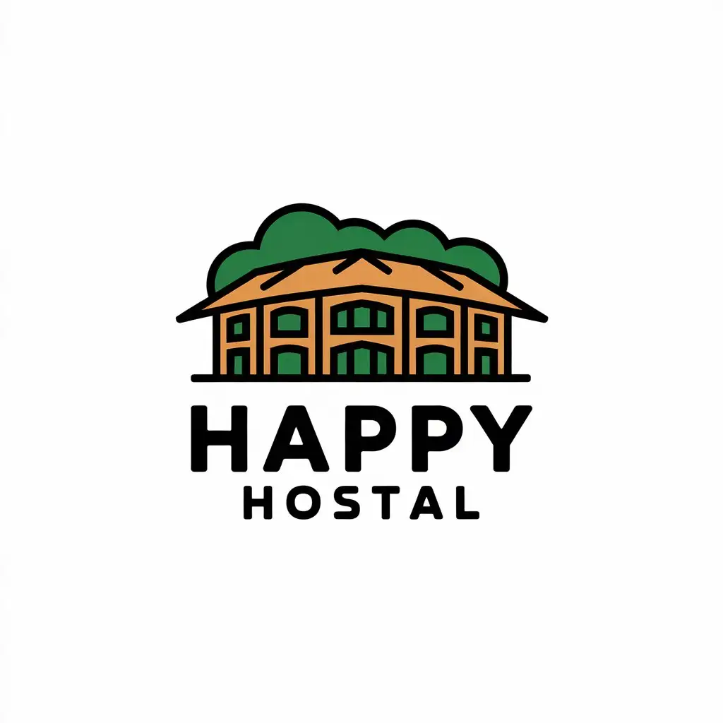 LOGO Design for Happy Hostal Alojamiento Symbol with Vector Elements and Clear Background