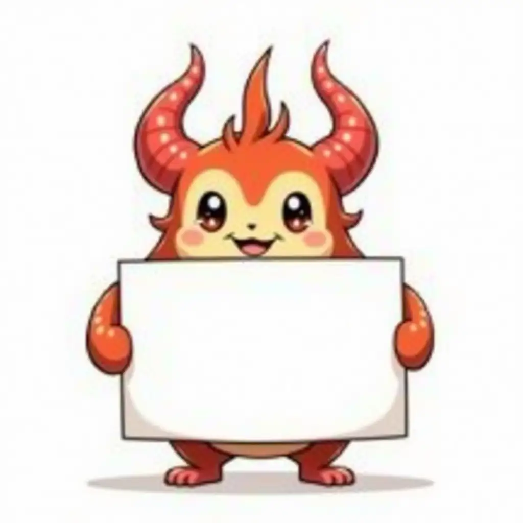 As an expert illustrator and expert in manga techniques, I would like an illustration of an Invizimals holding a blank sign. I would like the image to have a transparent background.