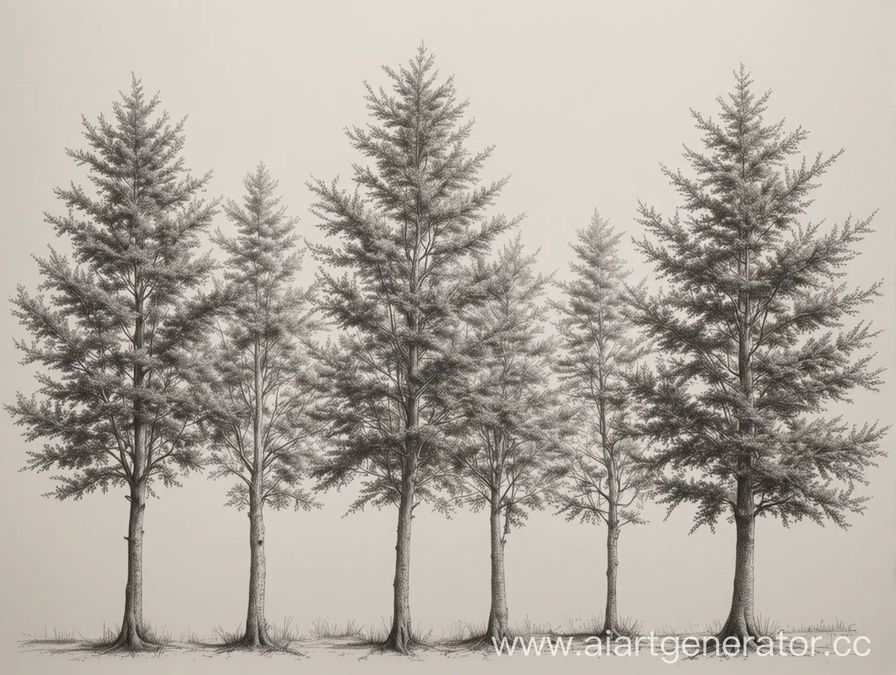 Pencil-Drawing-of-Tree-Tops-on-White-Paper