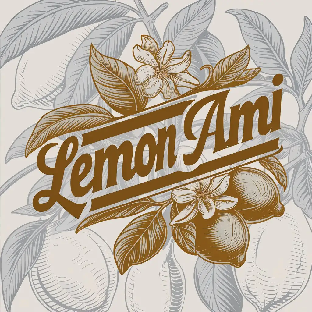 a vector logo design,with the text "Lemon AMI", main symbol:leaves and lemons flowers, lemons. Vintage Old School style. maximum 2 colors,Moderate,clear background