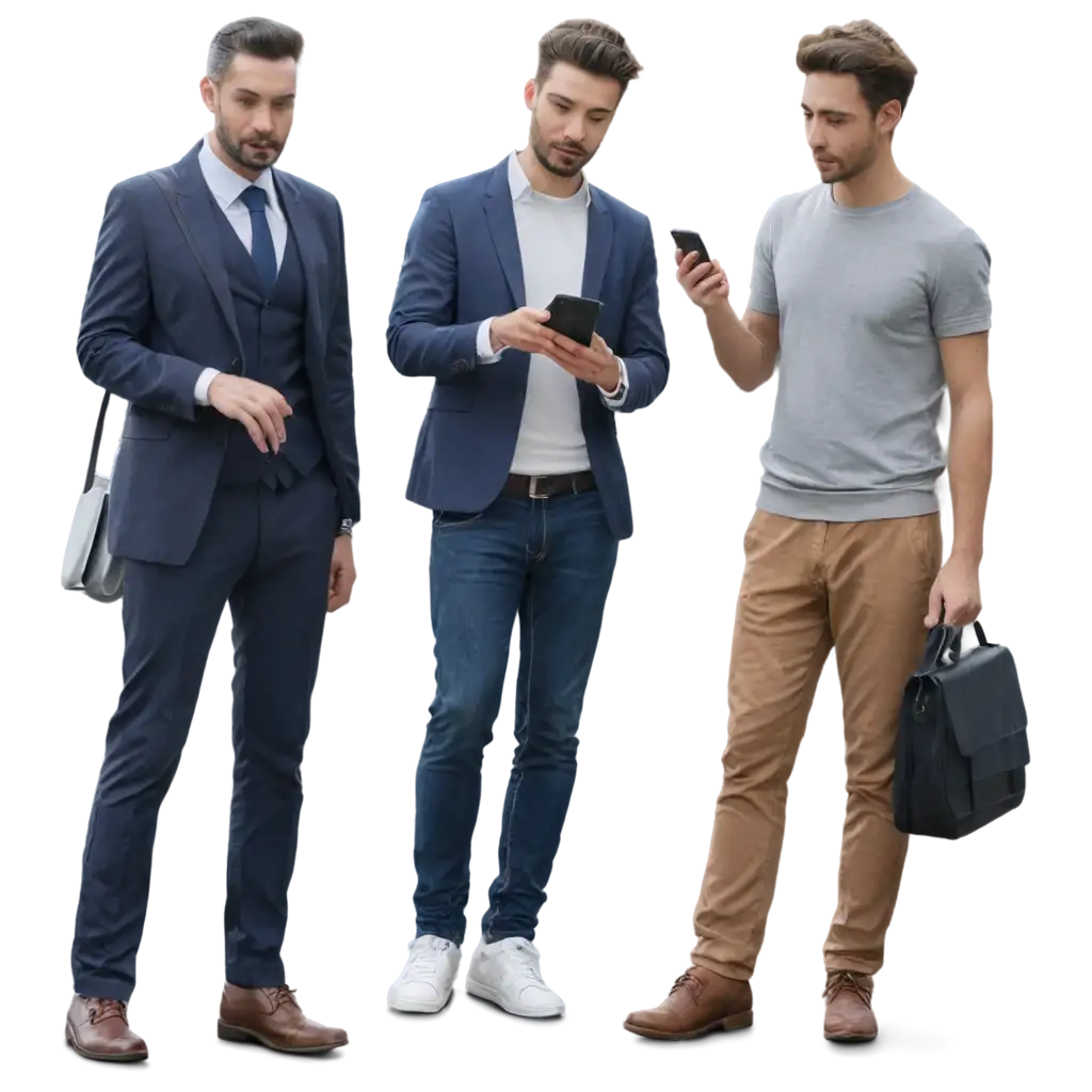 Realistic-PNG-Image-of-Two-Men-Watching-Mobile-and-Standing-High-Quality-Versatile