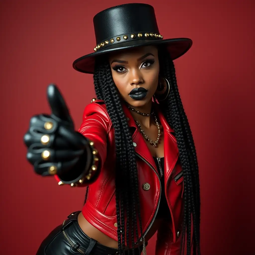 Punk-Rock-African-Woman-in-Red-Leather-Jacket-and-Combat-Boots