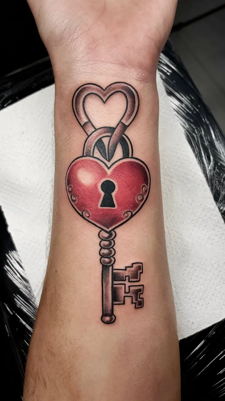 Whimsical-Key-and-Heart-Lock-Temporary-Tattoo-on-Wrist