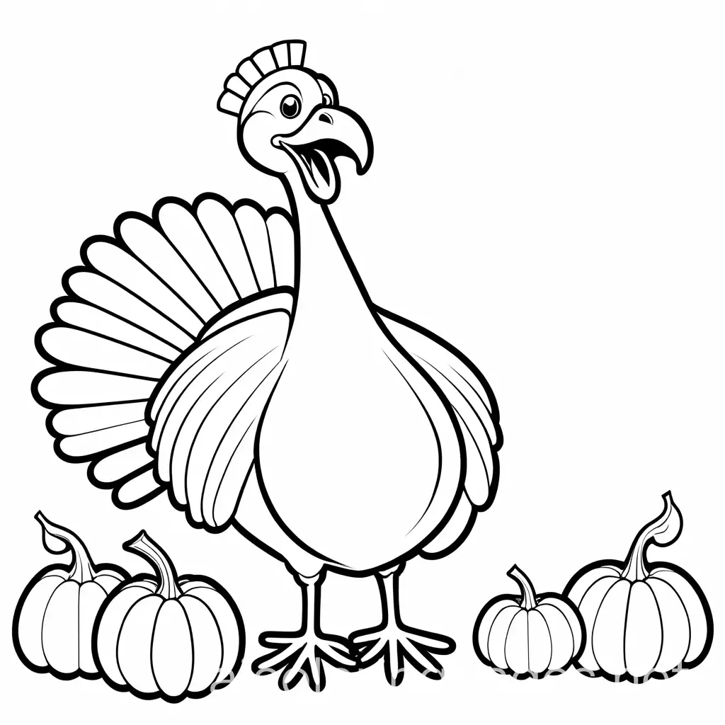 Cartoon-Turkey-Surrounded-by-Pumpkins-for-Kids-Coloring-Activity