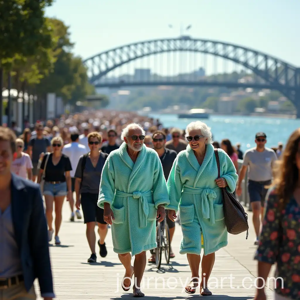 Busy-Summer-Day-at-Sydney-Promenade-with-Elderly-Couple-in-MintColored-Robes