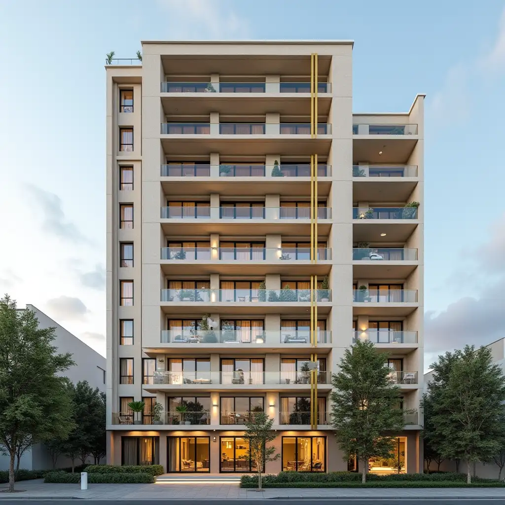 Modern-10Floor-Building-Exterior-with-Beige-Gold-and-Black-Accents