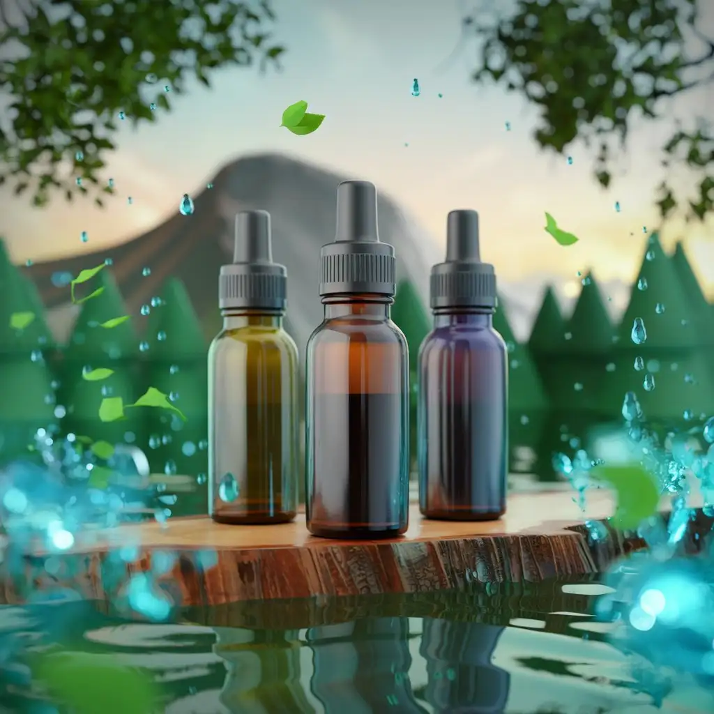 Three-Bottles-with-3D-Special-Effects-on-Nature-Background