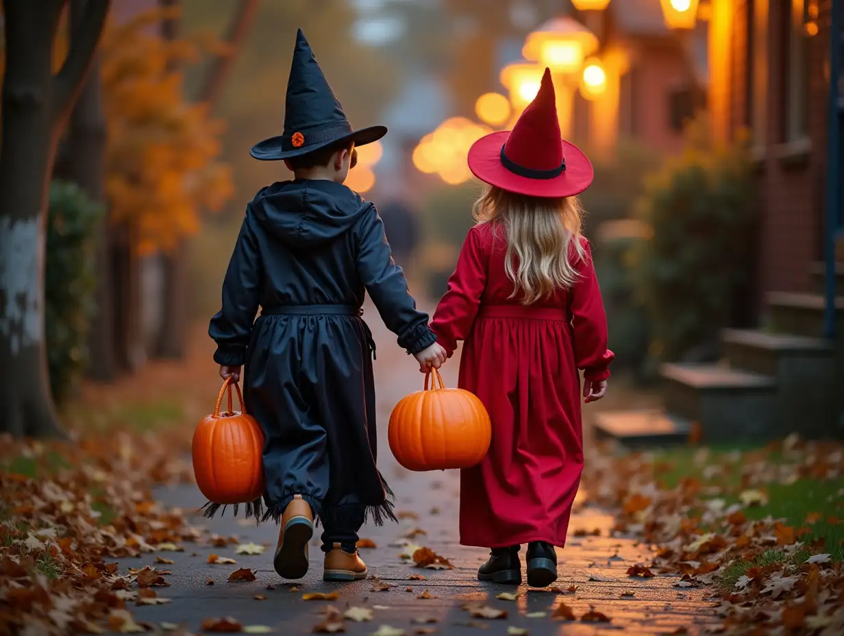 Enchanting-Kids-in-Elegant-Halloween-Outfits-on-a-Spooky-TrickorTreat-Adventure