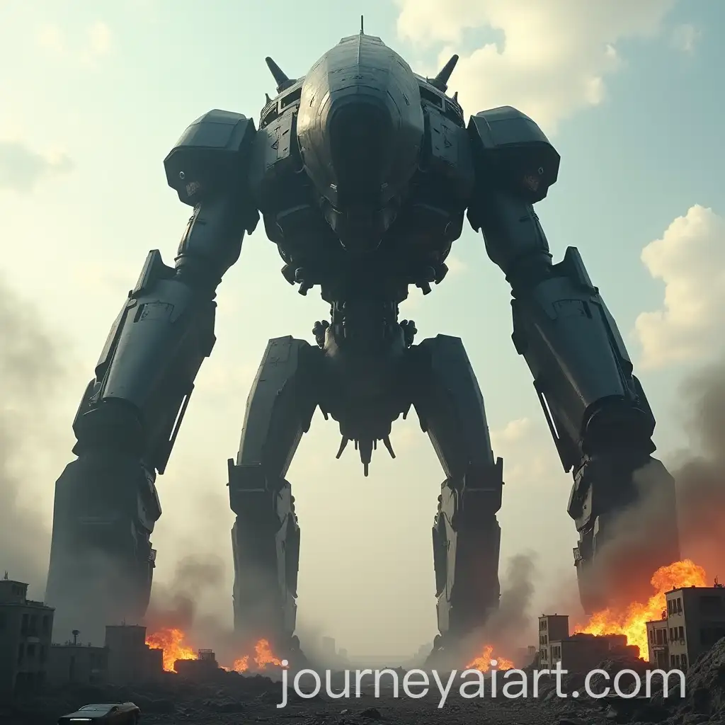 Gargantuan-Extraterrestrial-Construct-Towering-Over-a-Burning-City