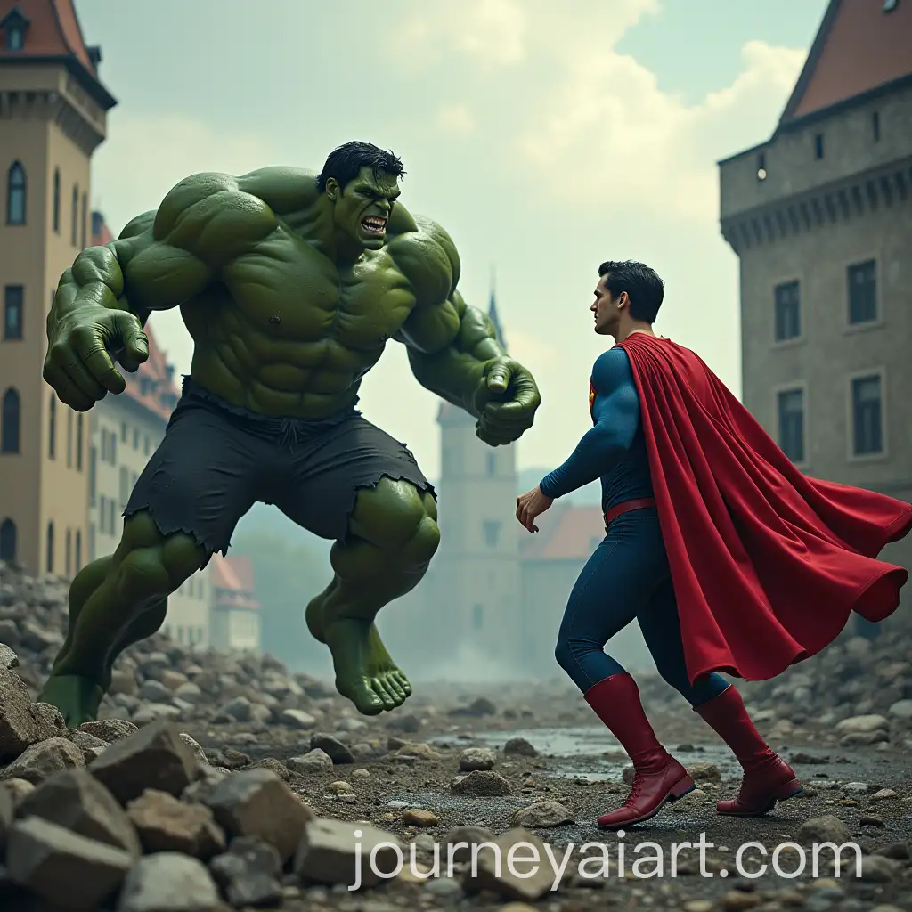 Superman-and-Hulk-Battle-Above-Collapsing-Bratislava-Castle