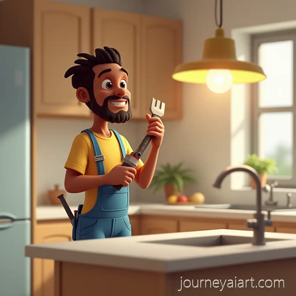 GuyaneseGuyanese-handyman-installing-light-Handyman-Installing-Light-Fixture-in-Modern-Kitchen