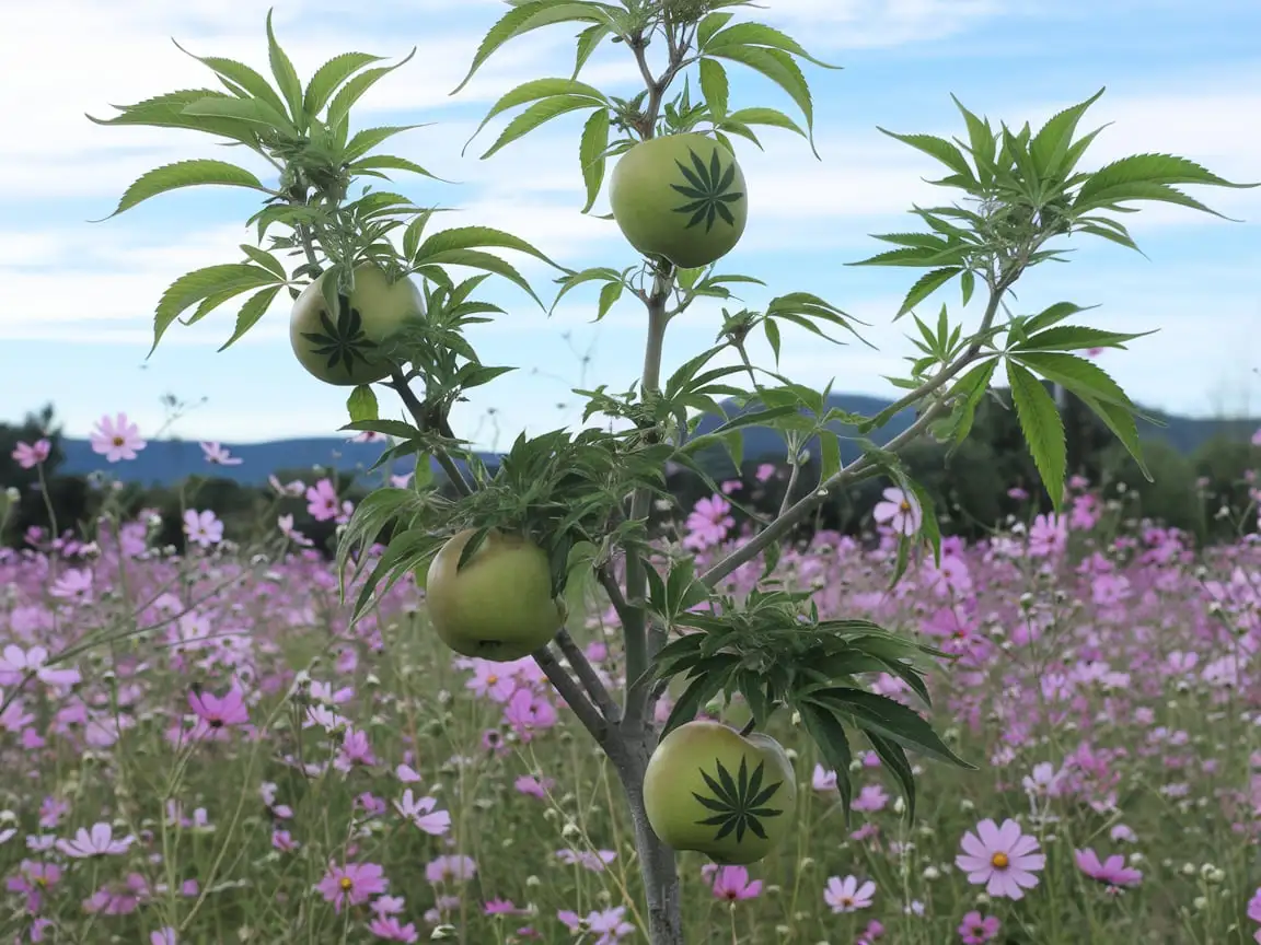 Marijuana-Plant-Growing-on-Apple-Tree-in-Cosmic-Background