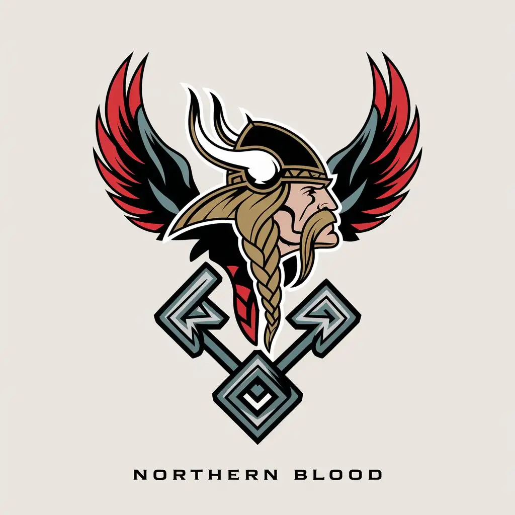 LOGO Design for Northern Blood Nordic Heritage with Runes Mythological Creatures and Bold Colors