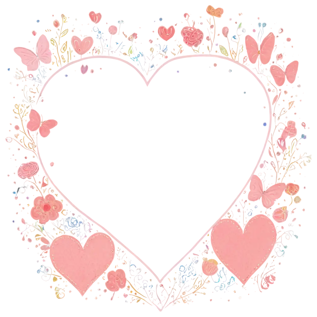 Whimsical-Pink-Heart-PNG-Surrounded-by-Flowers-Butterflies-and-Stars-for-Creative-Projects